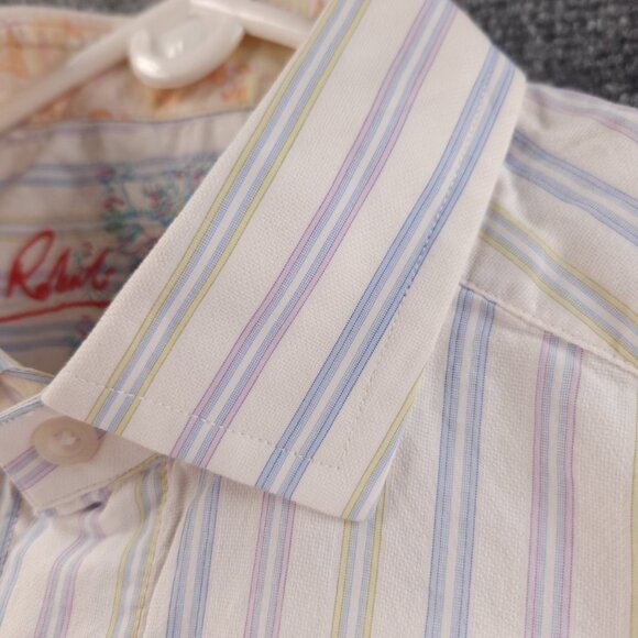 Robert Graham Blue Yellow Pastel Striped Medium Long Sleeve Button Up Embroidery - Picture 11 of 16